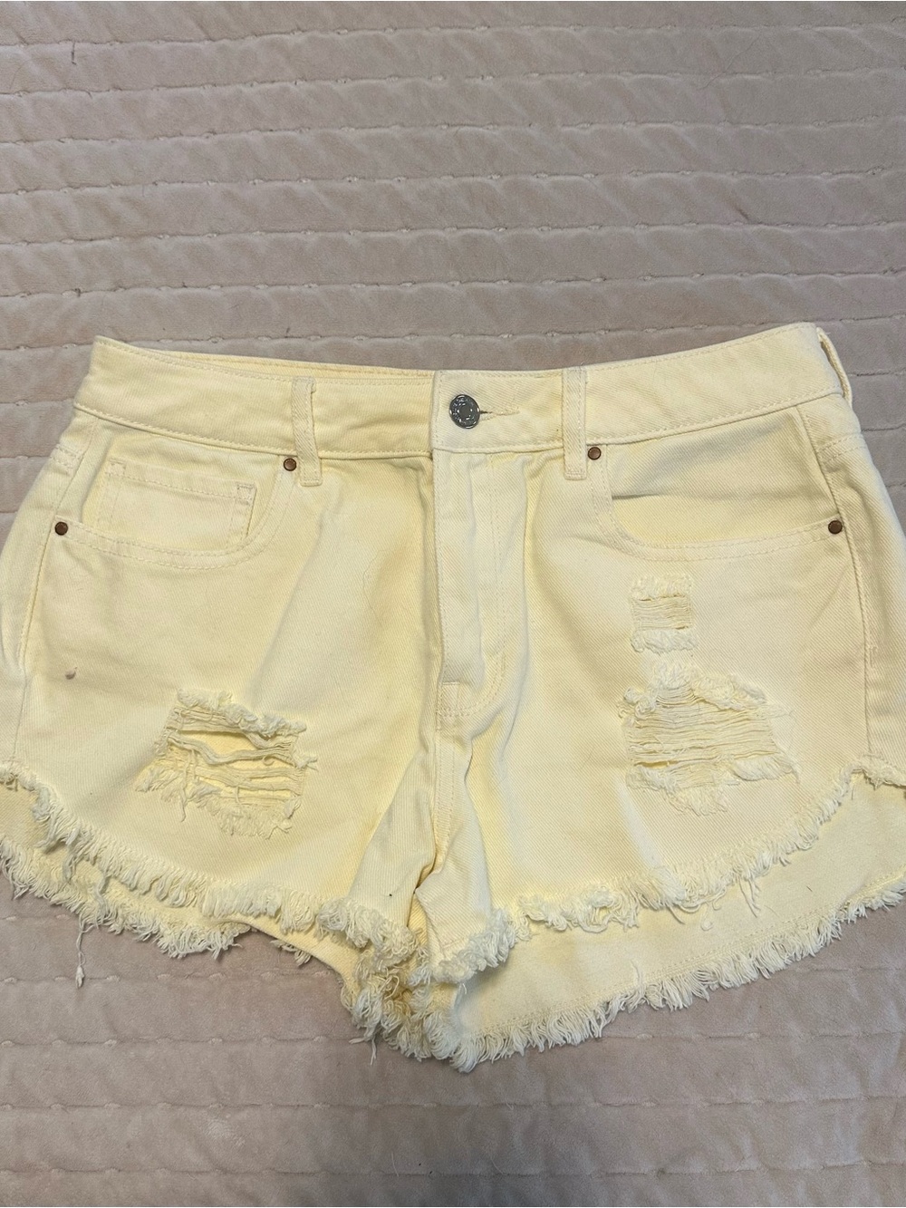 Women's Yellow Distressed Denim Shorts